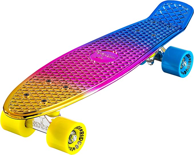 Ridge Skateboards Rainbow Neochrome 27" Mini Cruiser Complete Nickel board - UK Manufactured - Metallic Fades